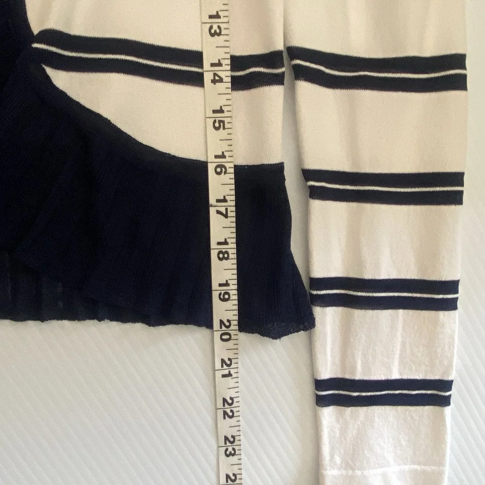 Boston Proper Ivory Ruffled Nautical Ruffle Edge Striped Cardigan Sweater Size S